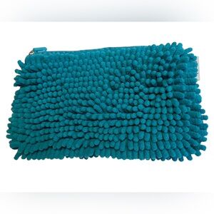 Yoobi Fuzzy Nubby Pencil Travel Cosmetic Zip Pouch Bag Clutch Teal w Zipper